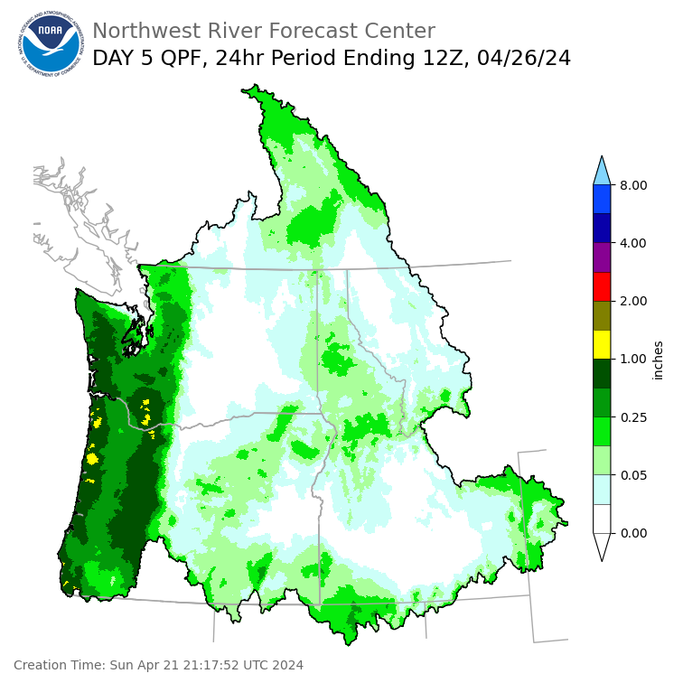 Day 5 (Thursday): Precipitation Forecast ending Friday, April 26 at 5 am PDT