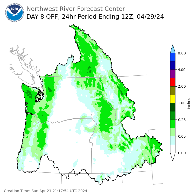 Day 8 (Sunday): Precipitation Forecast ending Monday, April 29 at 5 am PDT