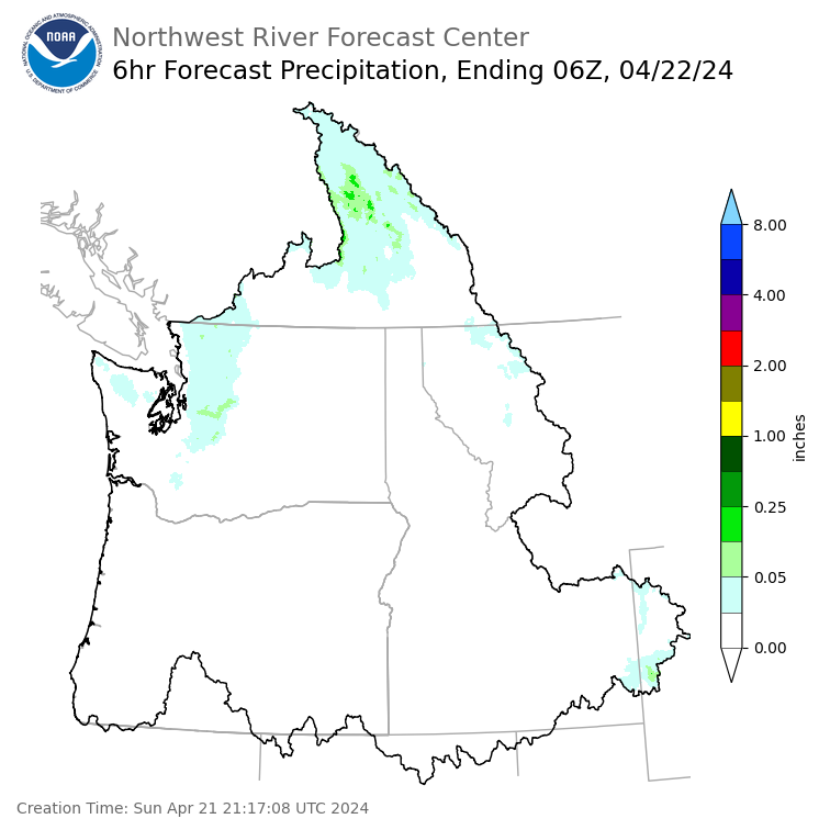 Day 1 (Sunday): 6 Hourly Precipitation Forecast ending Sunday, April 21 at 11 pm PDT