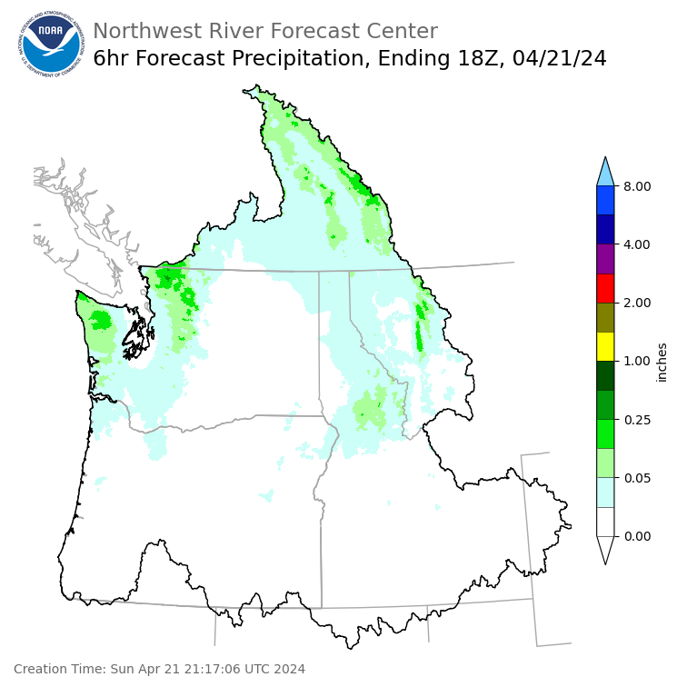 Day 1 (Sunday): 6 Hourly Precipitation Forecast ending Sunday, April 21 at 11 am PDT