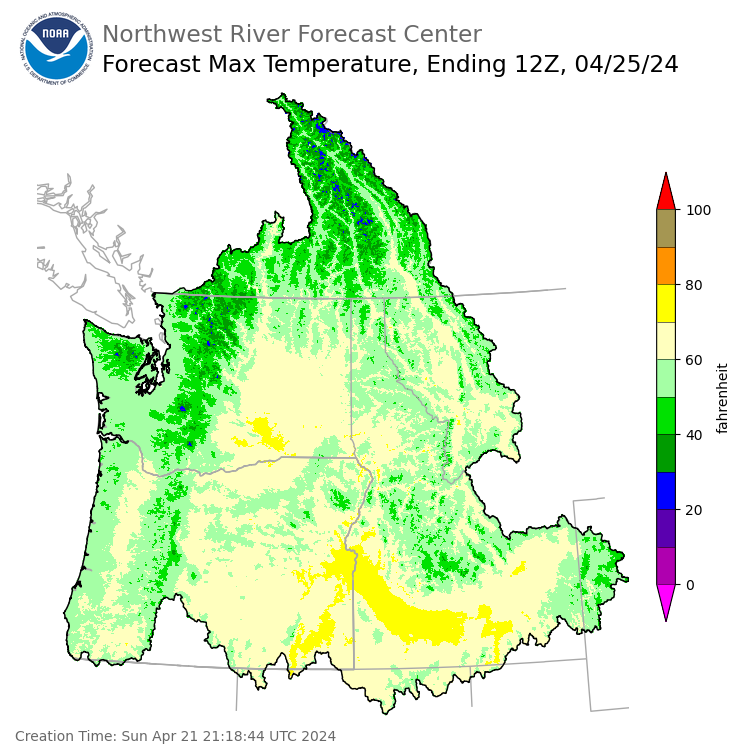 Day 4 (Wednesday): Max Temperature Forecast ending Thursday, April 25 at 5 am PDT