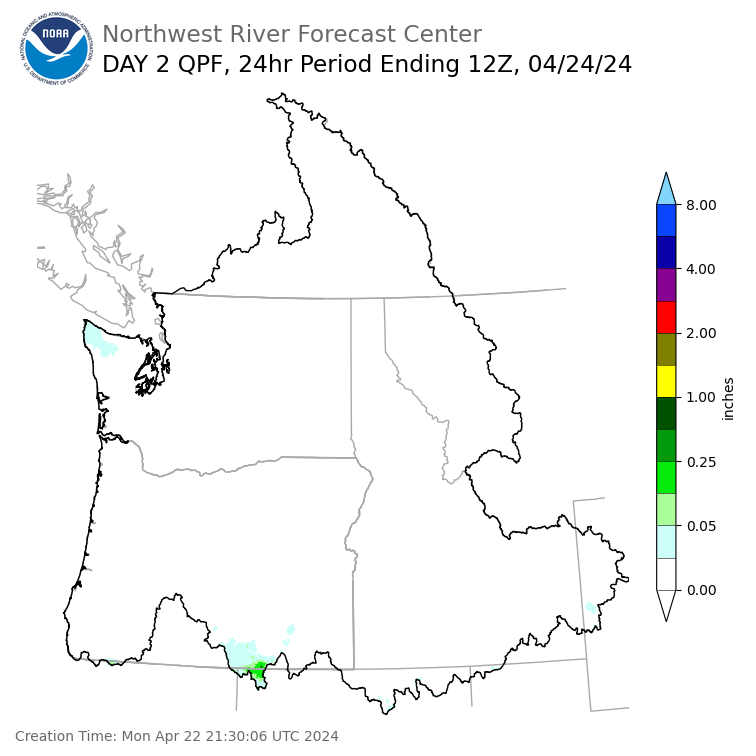 Day 2 (Tuesday): Precipitation Forecast ending Wednesday, April 24 at 5 am PDT