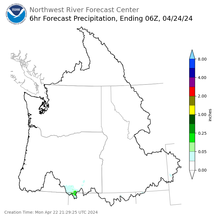 Day 2 (Tuesday): 6 Hourly Precipitation Forecast  ending Tuesday, April 23 at 11 pm PDT