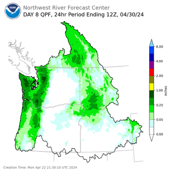 Day 8 (Monday): Precipitation Forecast ending Tuesday, April 30 at 5 am PDT