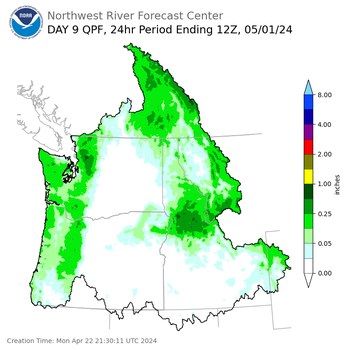Day 9 (Tuesday): Precipitation Forecast ending Wednesday, May 1 at 5 am PDT
