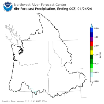 Day 2 (Tuesday): 6 Hourly Precipitation Forecast  ending Tuesday, April 23 at 5 pm PDT
