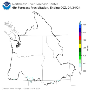 Day 1 (Tuesday): 6 Hourly Precipitation Forecast ending Tuesday, April 23 at 5 pm PDT