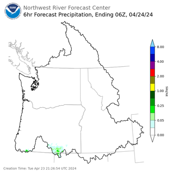 Day 1 (Tuesday): 6 Hourly Precipitation Forecast ending Tuesday, April 23 at 11 pm PDT