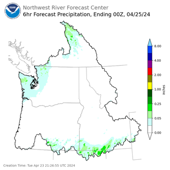 Day 2 (Wednesday): 6 Hourly Precipitation Forecast  ending Wednesday, April 24 at 5 pm PDT