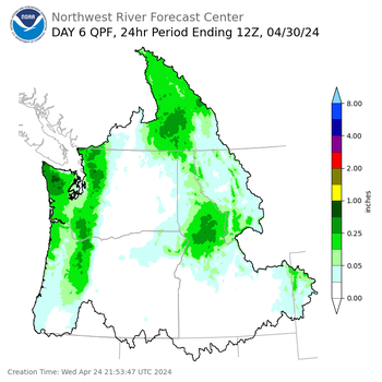 Day 6 (Monday): Precipitation Forecast ending Tuesday, April 30 at 5 am PDT