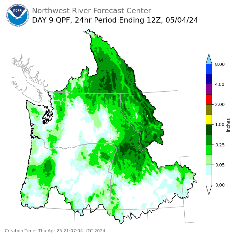 Day 9 (Friday): Precipitation Forecast ending Saturday, May 4 at 5 am PDT