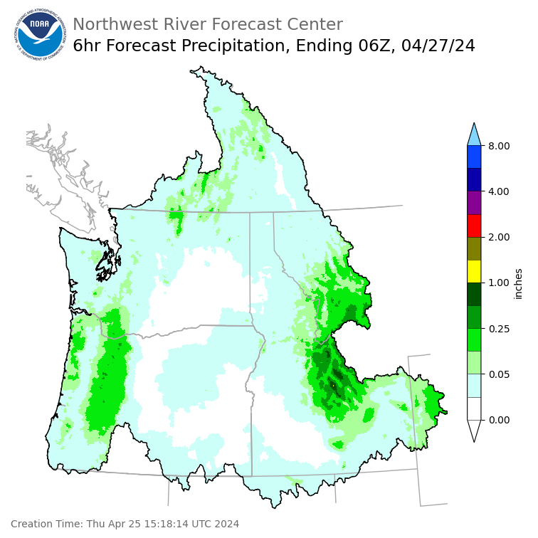Day 2 (Friday): 6 Hourly Precipitation Forecast  ending Friday, April 26 at 11 pm PDT