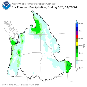 Day 3 (Saturday): 6 Hourly Precipitation Forecast  ending Saturday, April 27 at 11 pm PDT