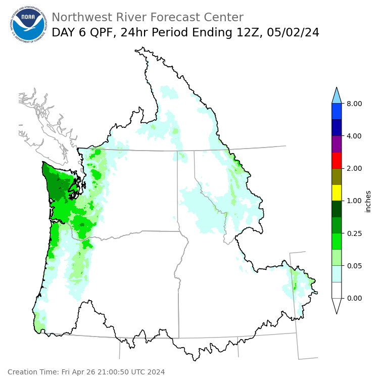 Day 6 (Wednesday): Precipitation Forecast ending Thursday, May 2 at 5 am PDT