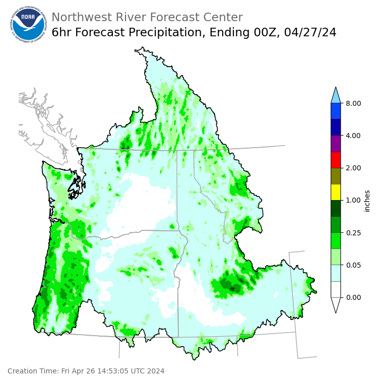 Day 1 (Friday): 6 Hourly Precipitation Forecast ending Friday, April 26 at 5 pm PDT