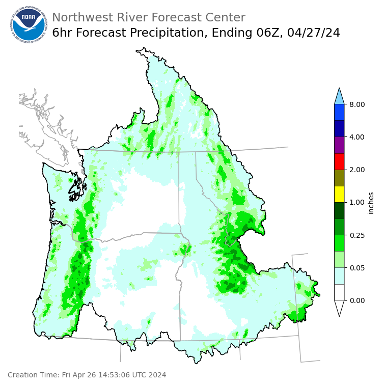 Day 1 (Friday): 6 Hourly Precipitation Forecast ending Friday, April 26 at 11 pm PDT