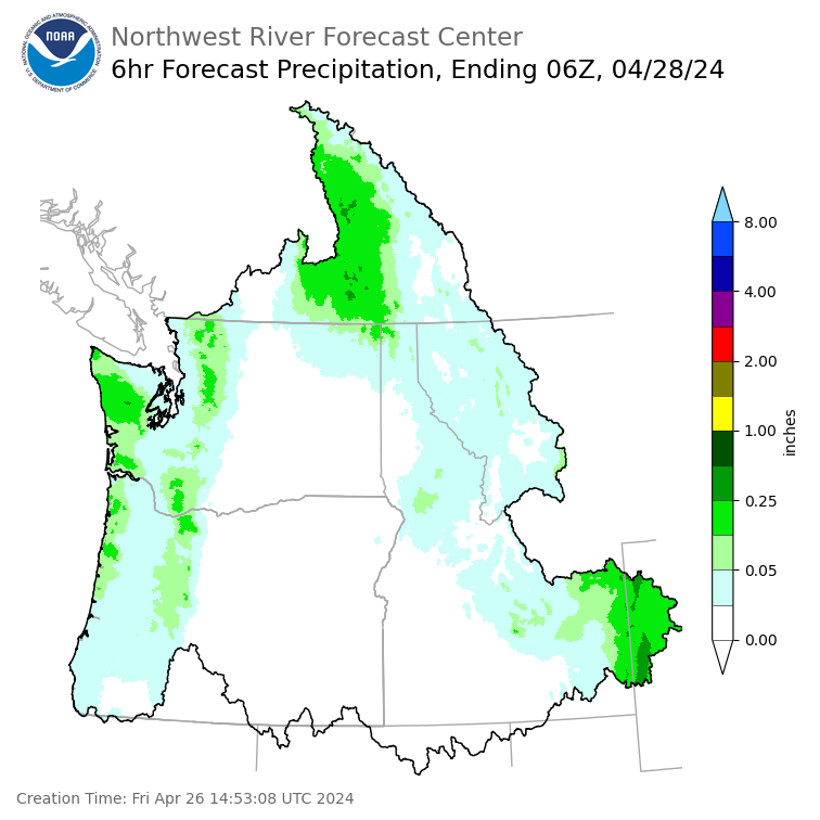 Day 2 (Saturday): 6 Hourly Precipitation Forecast  ending Saturday, April 27 at 11 pm PDT