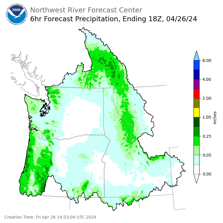 Day 1 (Friday): 6 Hourly Precipitation Forecast ending Friday, April 26 at 11 am PDT