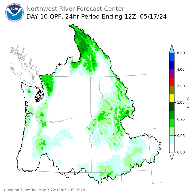 Day 10 (Thursday): Precipitation Forecast ending Friday, May 17 at 5 am PDT