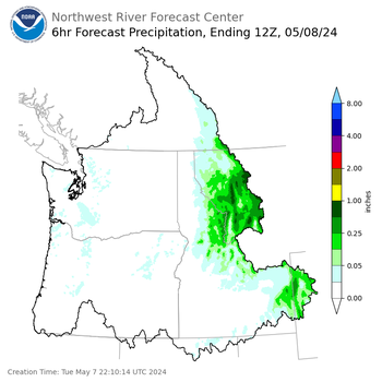 Day 1 (Tuesday): 6 Hourly Precipitation Forecast ending Wednesday, May 8 at 5 am PDT