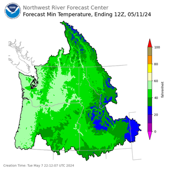 Day 4 (Friday): Min Temperature Forecast ending Saturday, May 11 at 5 am PDT