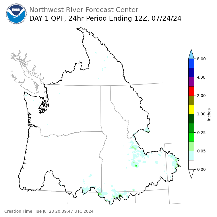 Day 1 (Tuesday): Precipitation Forecast ending Wednesday, July 24 at 5 am PDT