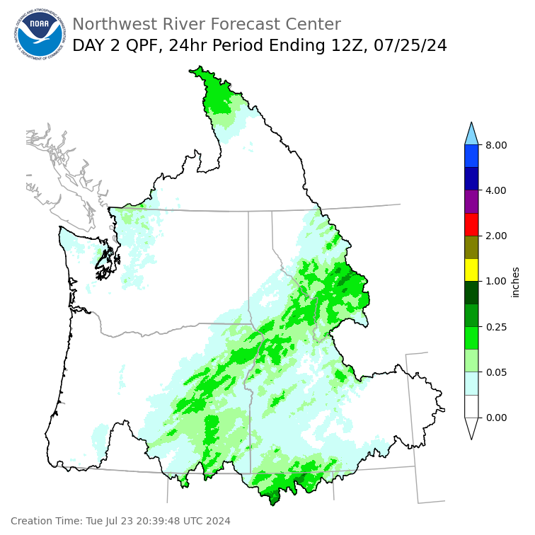 Day 2 (Wednesday): Precipitation Forecast ending Thursday, July 25 at 5 am PDT
