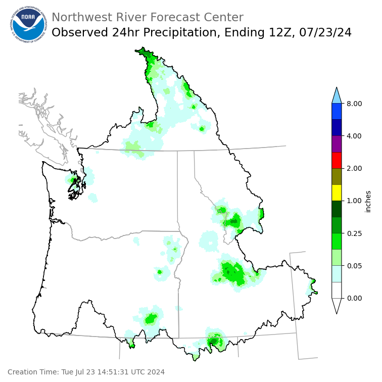 Observed Precipitation ending Tuesday, July 23 at 5 am PDT