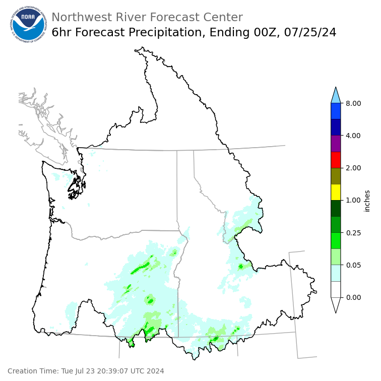 Day 2 (Wednesday): 6 Hourly Precipitation Forecast  ending Wednesday, July 24 at 5 pm PDT