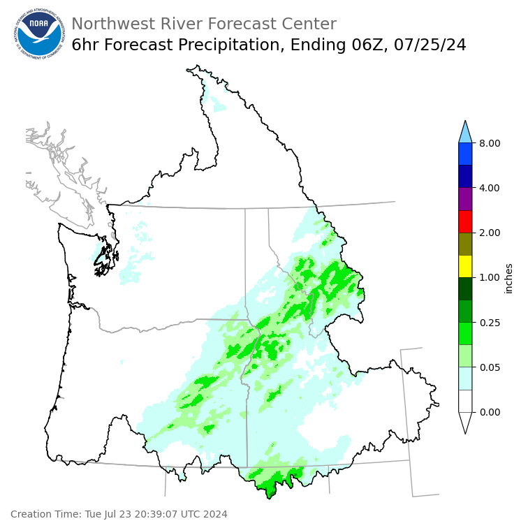 Day 2 (Wednesday): 6 Hourly Precipitation Forecast  ending Wednesday, July 24 at 11 pm PDT