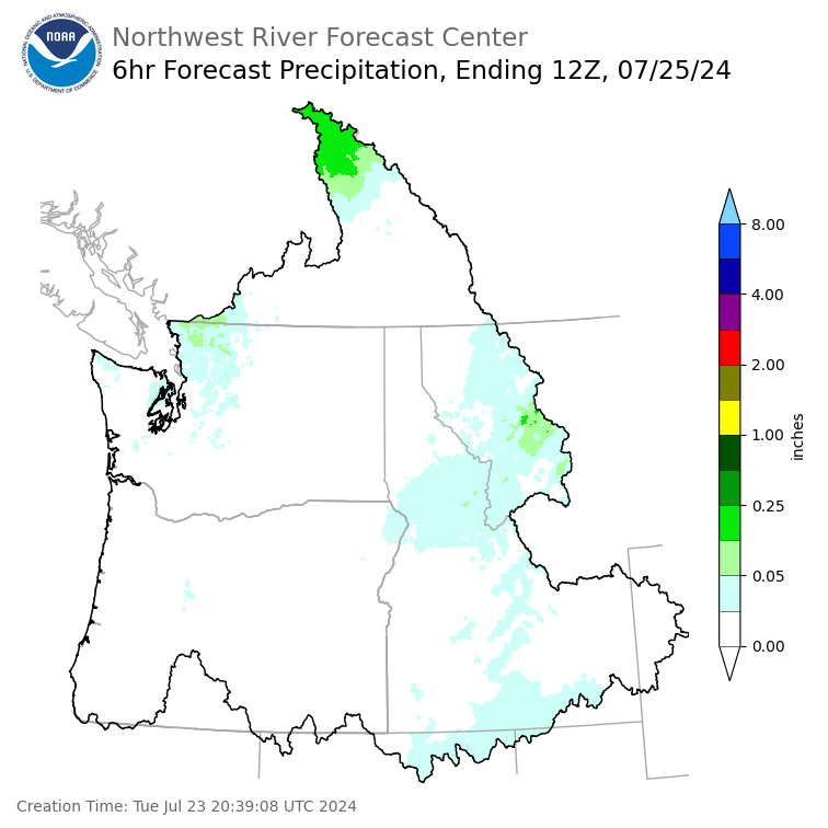 Day 2 (Wednesday): 6 Hourly Precipitation Forecast  ending Thursday, July 25 at 5 am PDT