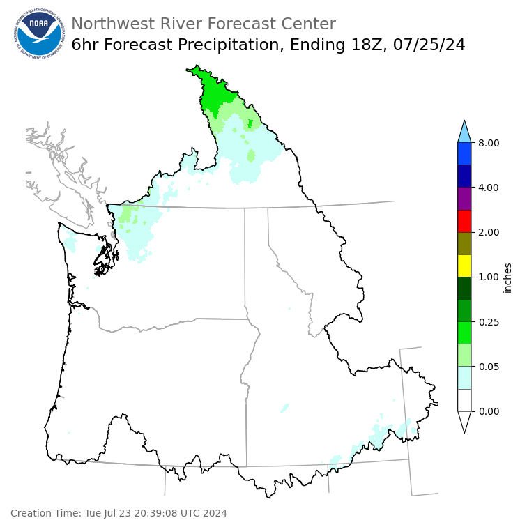 Day 3 (Thursday): 6 Hourly Precipitation Forecast  ending Thursday, July 25 at 11 am PDT
