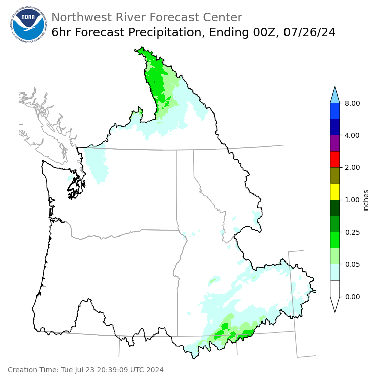 Day 3 (Thursday): 6 Hourly Precipitation Forecast  ending Thursday, July 25 at 5 pm PDT