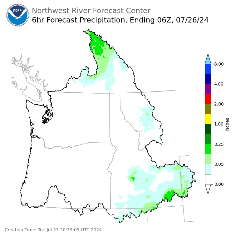 Day 3 (Thursday): 6 Hourly Precipitation Forecast  ending Thursday, July 25 at 11 pm PDT