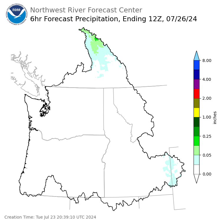 Day 3 (Thursday): 6 Hourly Precipitation Forecast  ending Friday, July 26 at 5 am PDT