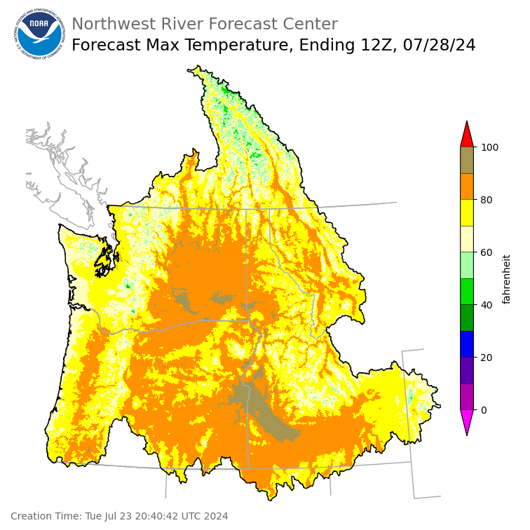 Day 5 (Saturday): Max Temperature Forecast ending Sunday, July 28 at 5 am PDT