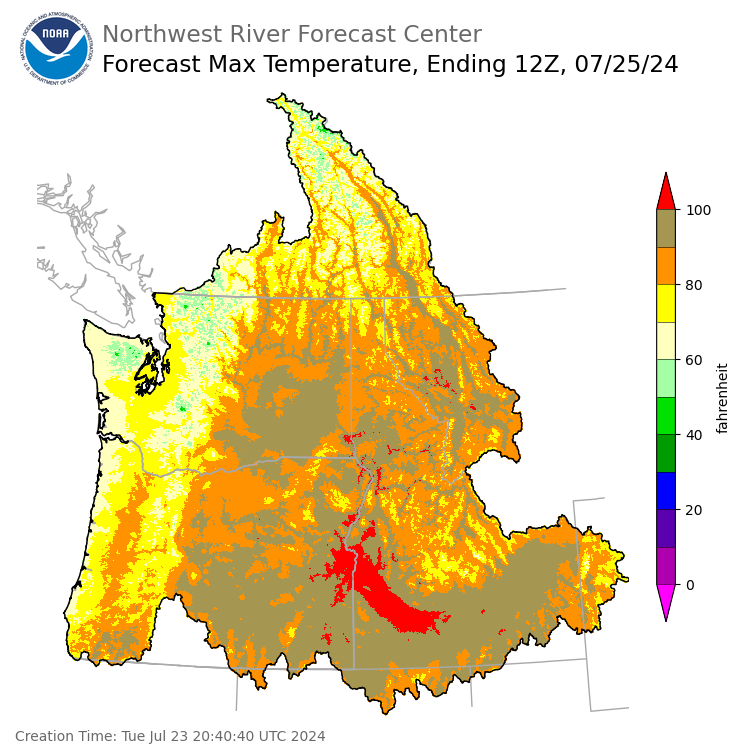 Day 2 (Wednesday): Max Temperature Forecast ending Thursday, July 25 at 5 am PDT