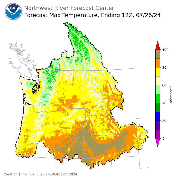 Day 3 (Thursday): Max Temperature Forecast ending Friday, July 26 at 5 am PDT