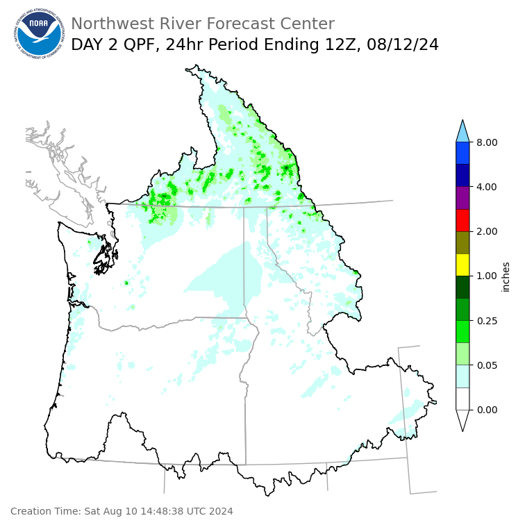Day 2 (Sunday): Precipitation Forecast ending Monday, August 12 at 5 am PDT