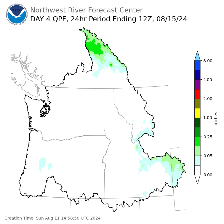 Day 4 (Wednesday): Precipitation Forecast ending Thursday, August 15 at 5 am PDT