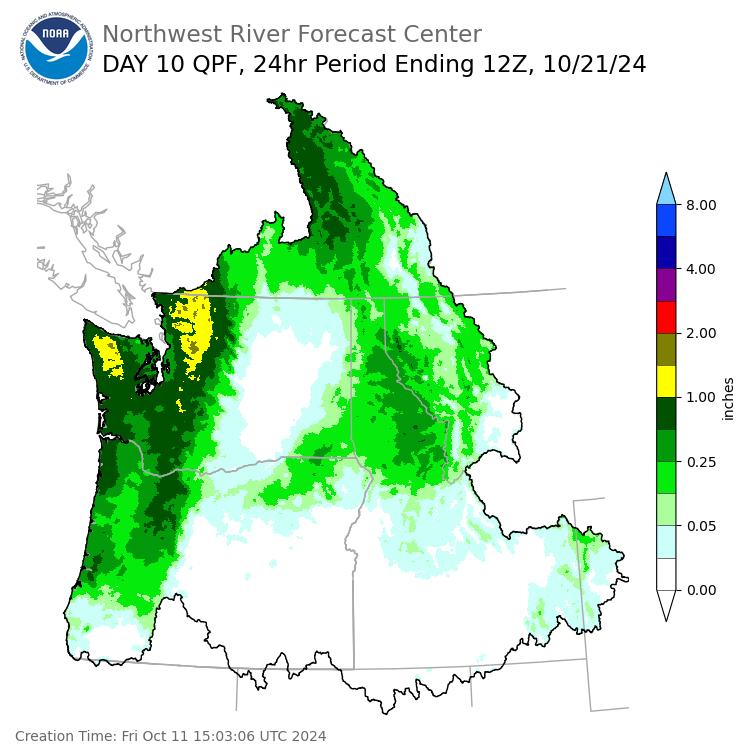 Day 10 (Sunday): Precipitation Forecast ending Monday, October 21 at 5 am PDT