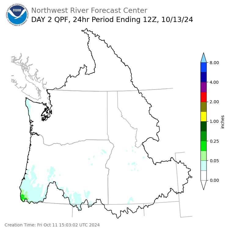 Day 2 (Saturday): Precipitation Forecast ending Sunday, October 13 at 5 am PDT