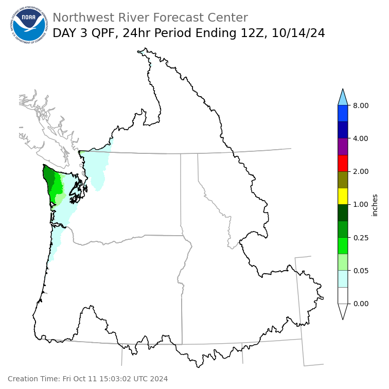 Day 3 (Sunday): Precipitation Forecast ending Monday, October 14 at 5 am PDT