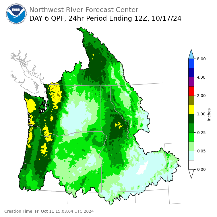 Day 6 (Wednesday): Precipitation Forecast ending Thursday, October 17 at 5 am PDT