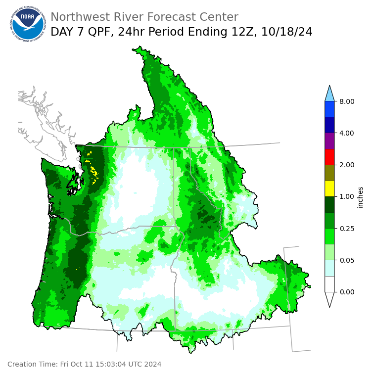 Day 7 (Thursday): Precipitation Forecast ending Friday, October 18 at 5 am PDT