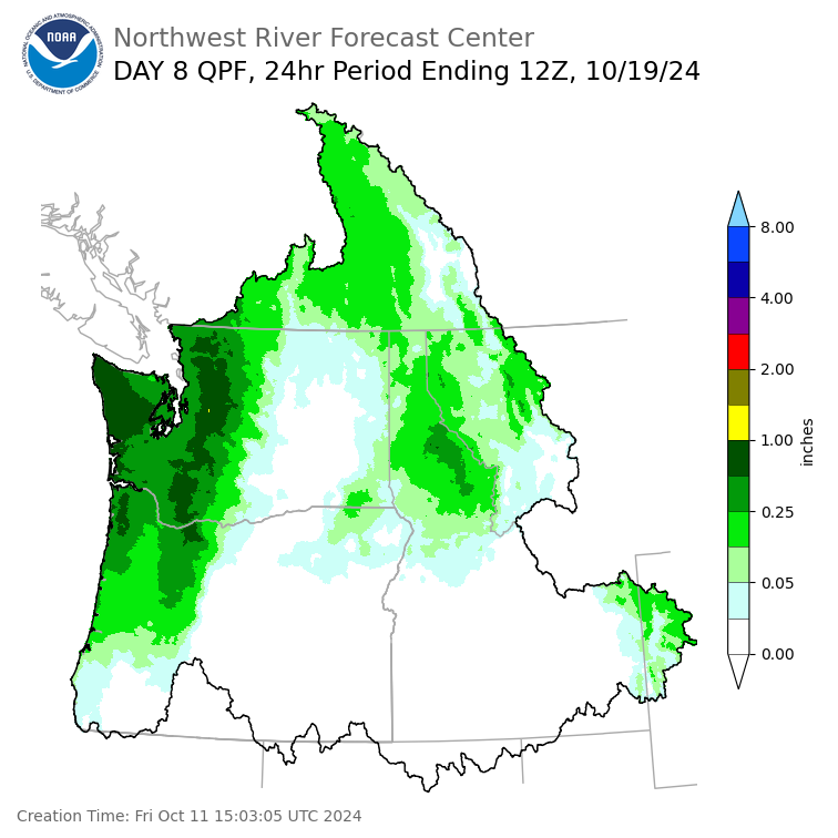 Day 8 (Friday): Precipitation Forecast ending Saturday, October 19 at 5 am PDT
