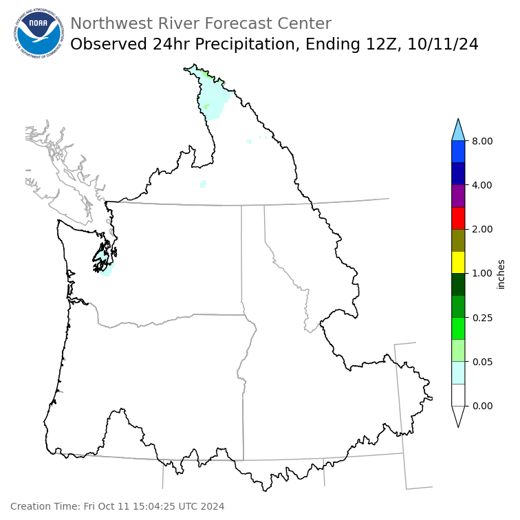 Observed Precipitation ending Friday, October 11 at 5 am PDT