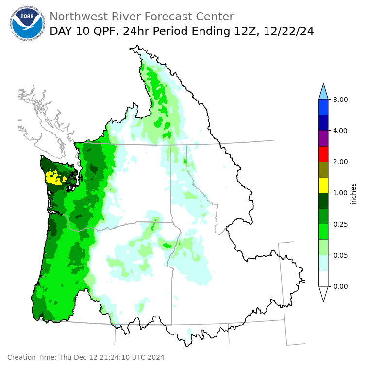 Day 10 (Saturday): Precipitation Forecast ending Sunday, December 22 at 4 am PST