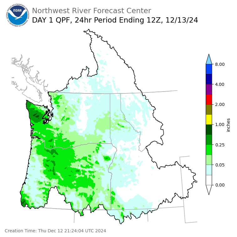Day 1 (Thursday): Precipitation Forecast ending Friday, December 13 at 4 am PST
