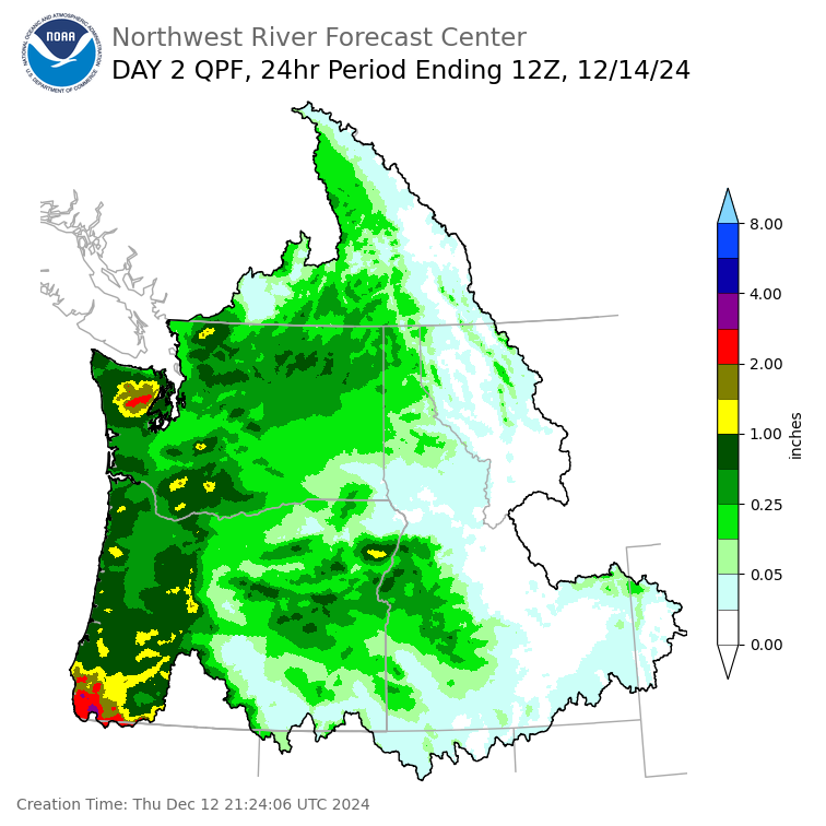 Day 2 (Friday): Precipitation Forecast ending Saturday, December 14 at 4 am PST